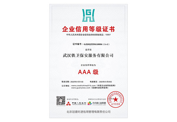 企業AAA信用等級證書